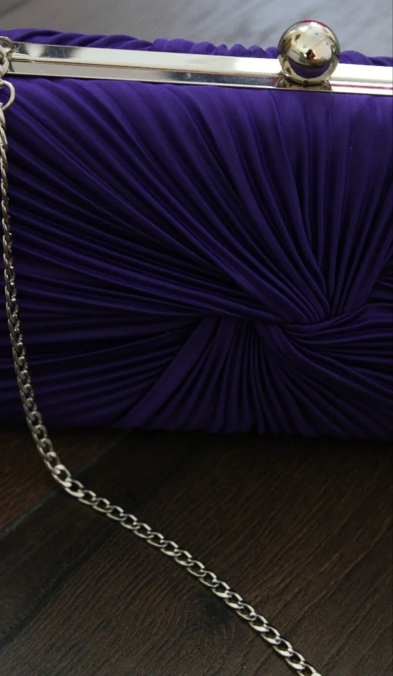 Akira Purple Satin‎ Knotted Evening Clutch with Chain